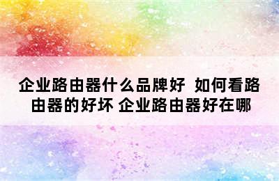 企业路由器什么品牌好  如何看路由器的好坏 企业路由器好在哪